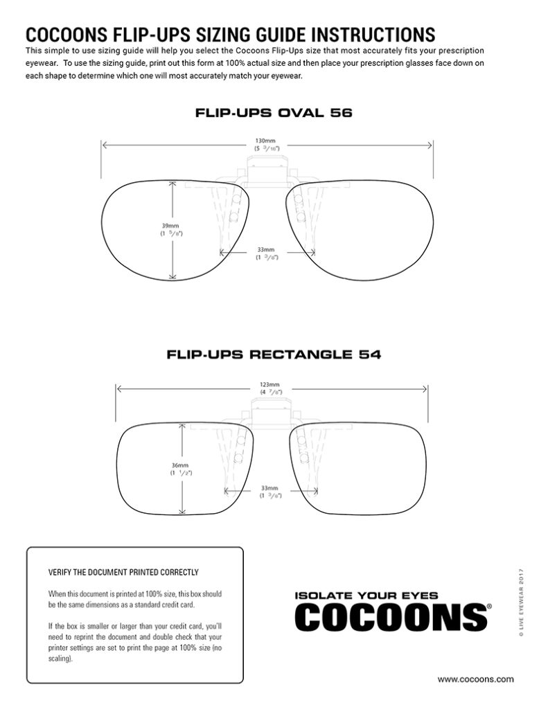 Fitovers Size Finder for Cocoons Sunglasses